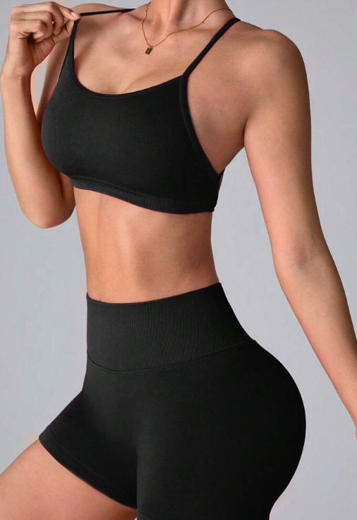 Ladies Black Short Gym Set