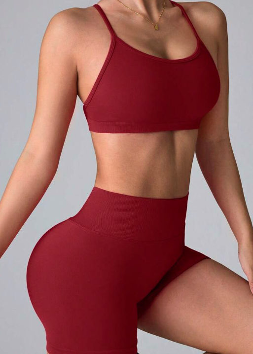 Ladies Red Short Gym Set